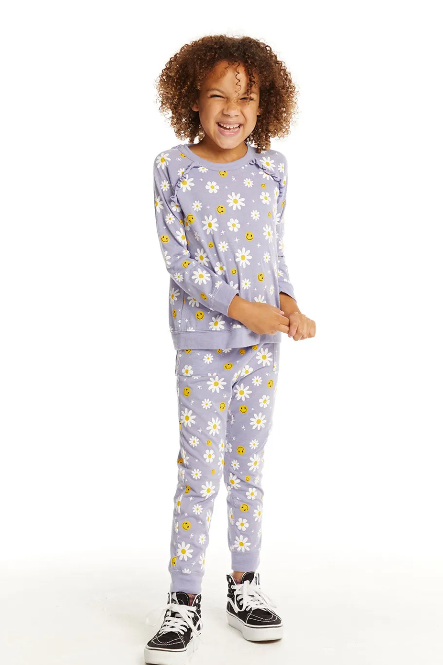 Shop Chaser Brand Smiley Daisies Long Sleeve Ruffle Top