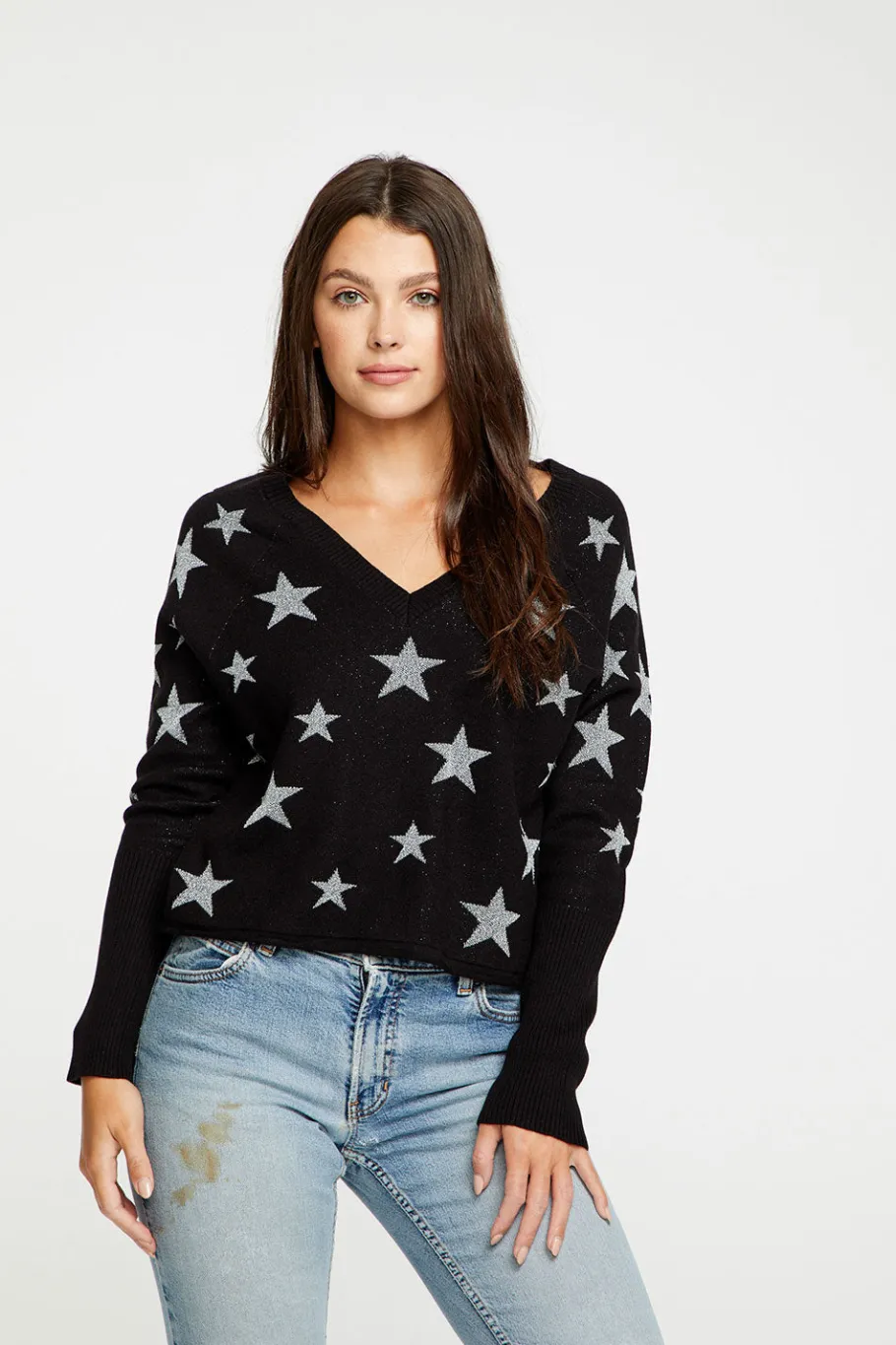 Shop Chaser Brand Star Intarsia V-Neck Raglan Pullover
