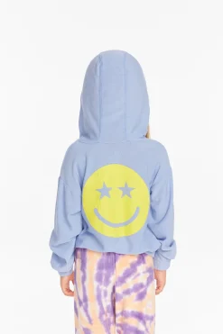 Shop Chaser Brand Star Smiley Semi Cropped Shirred Hoodie Pullover