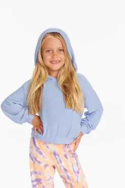 Shop Chaser Brand Star Smiley Semi Cropped Shirred Hoodie Pullover