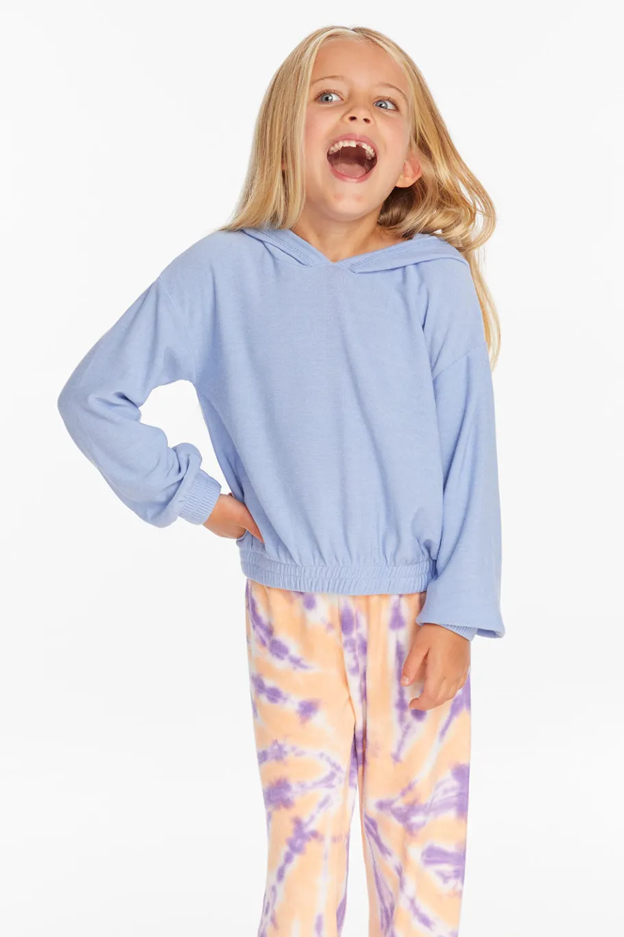 Shop Chaser Brand Star Smiley Semi Cropped Shirred Hoodie Pullover