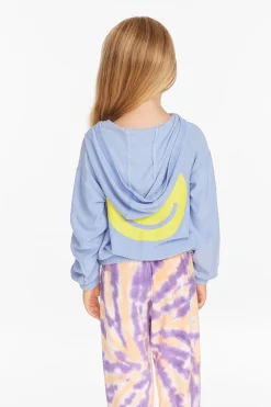 Shop Chaser Brand Star Smiley Semi Cropped Shirred Hoodie Pullover
