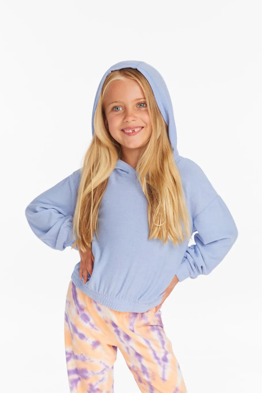 Shop Chaser Brand Star Smiley Semi Cropped Shirred Hoodie Pullover
