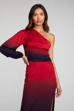 Sale Chaser Brand Stretch Silky Woven Cold Shoulder Blouse