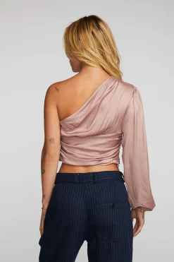 Online Chaser Brand Stretch Silky Woven Cold Shoulder Blouse