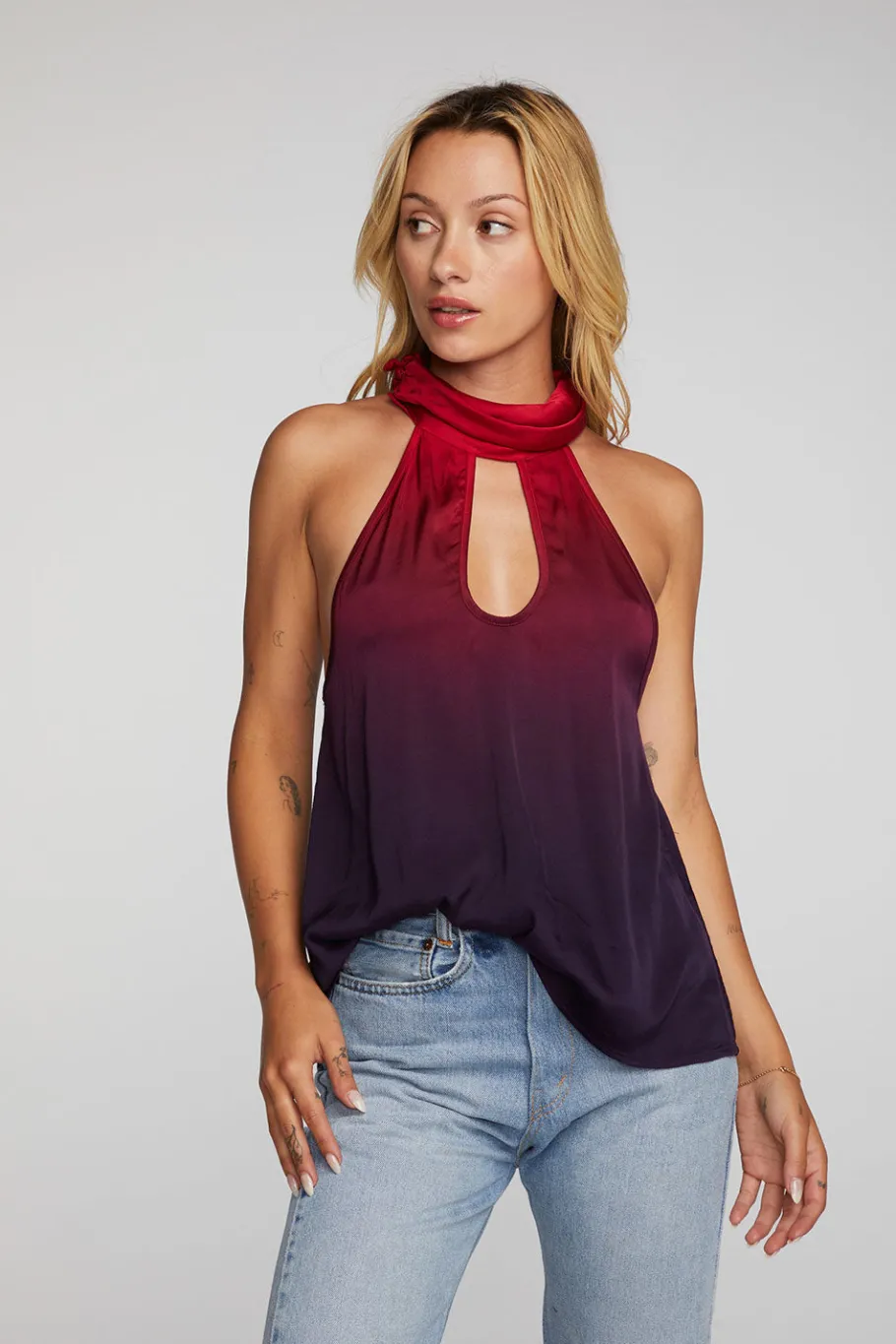 Cheap Chaser Brand Stretch Silky Woven Halter Top