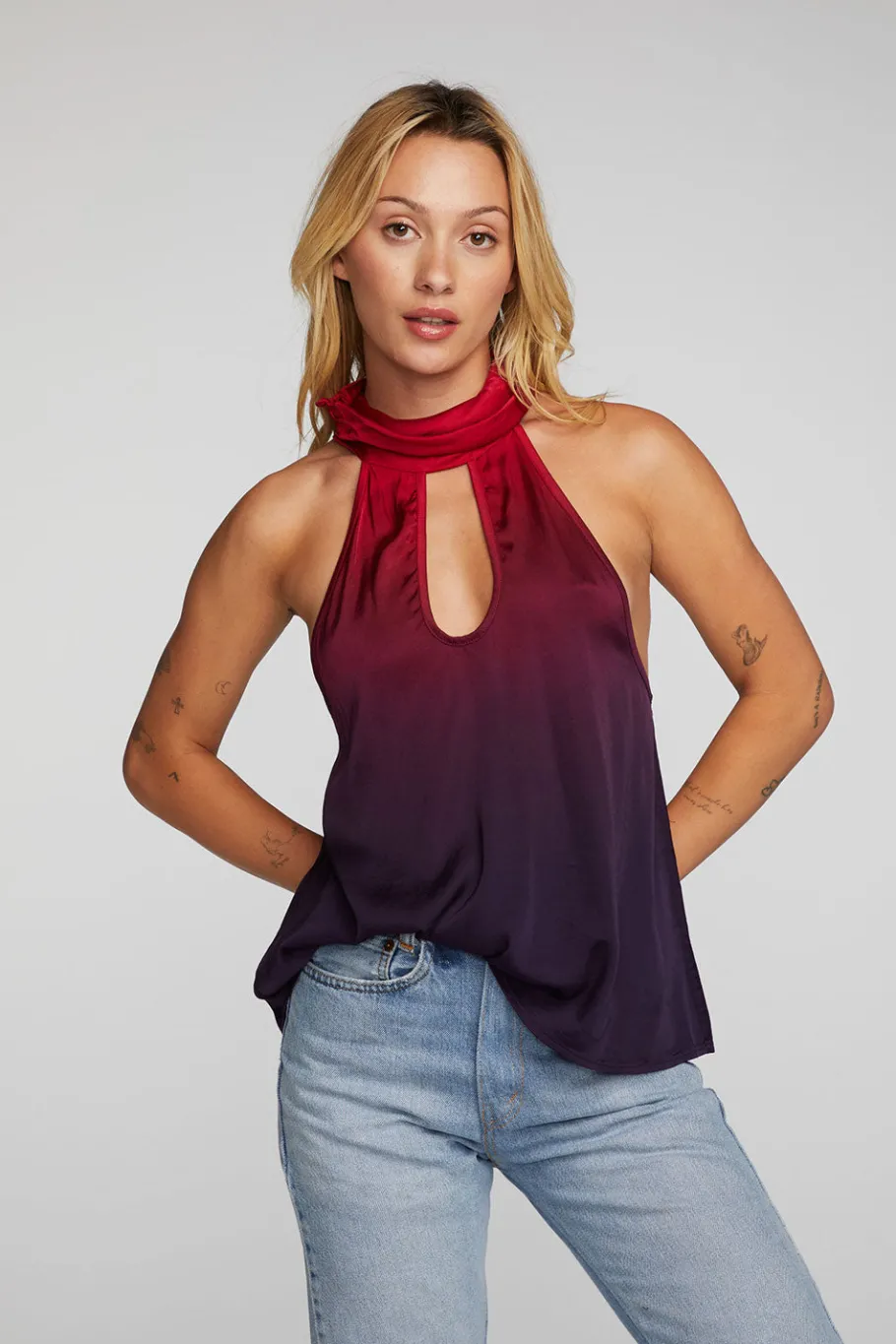 Cheap Chaser Brand Stretch Silky Woven Halter Top