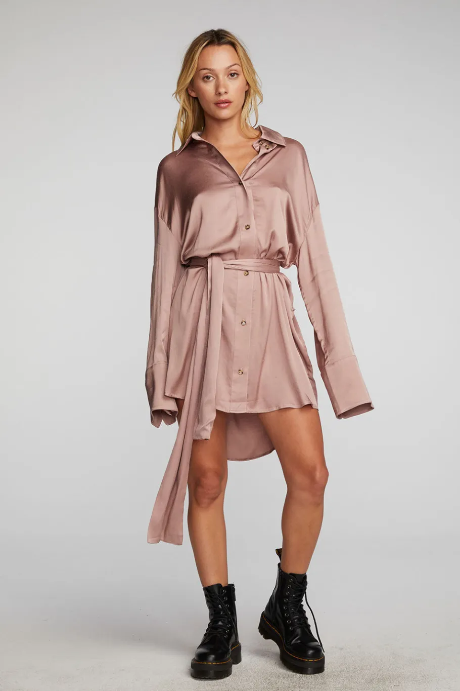 Online Chaser Brand Stretch Silky Woven Shirt Dress