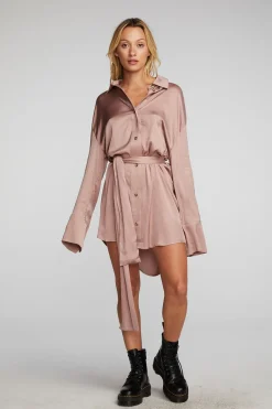 Online Chaser Brand Stretch Silky Woven Shirt Dress