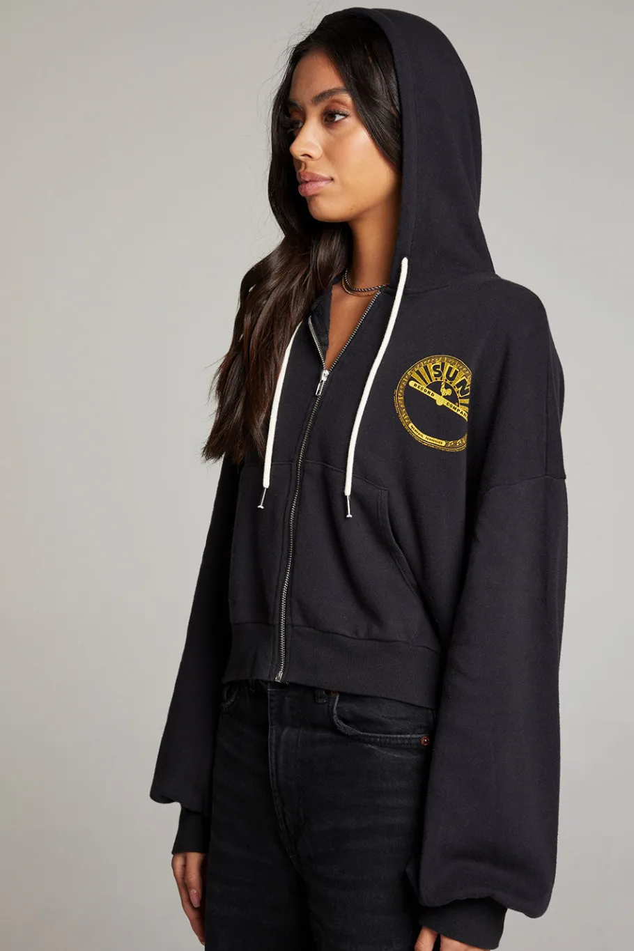 Hot Chaser Brand Sun Records Studded Elvis Zip Up Hoodie