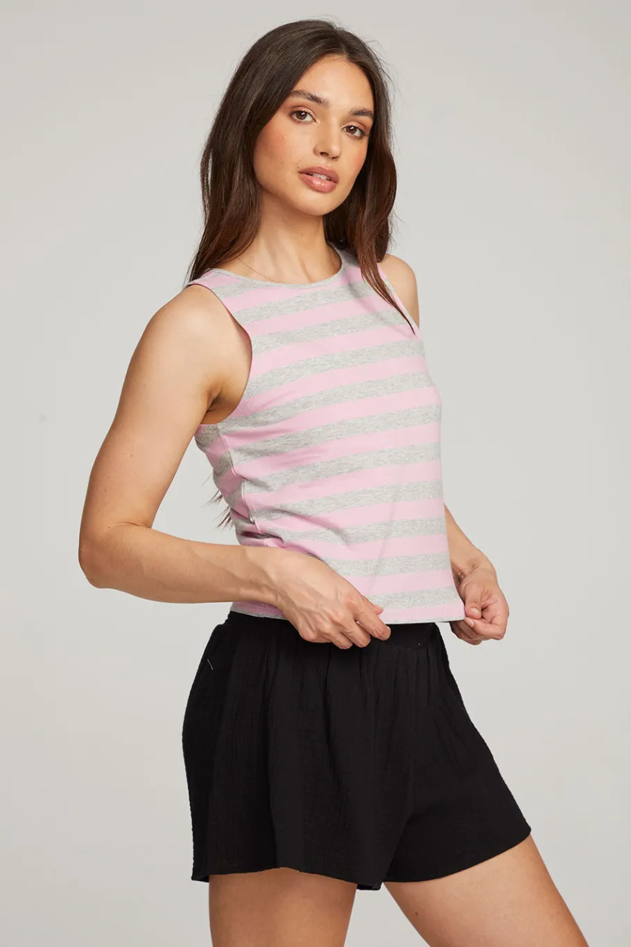Cheap Chaser Brand Teague Pastel Lavender And Grey Marl Striped Tank