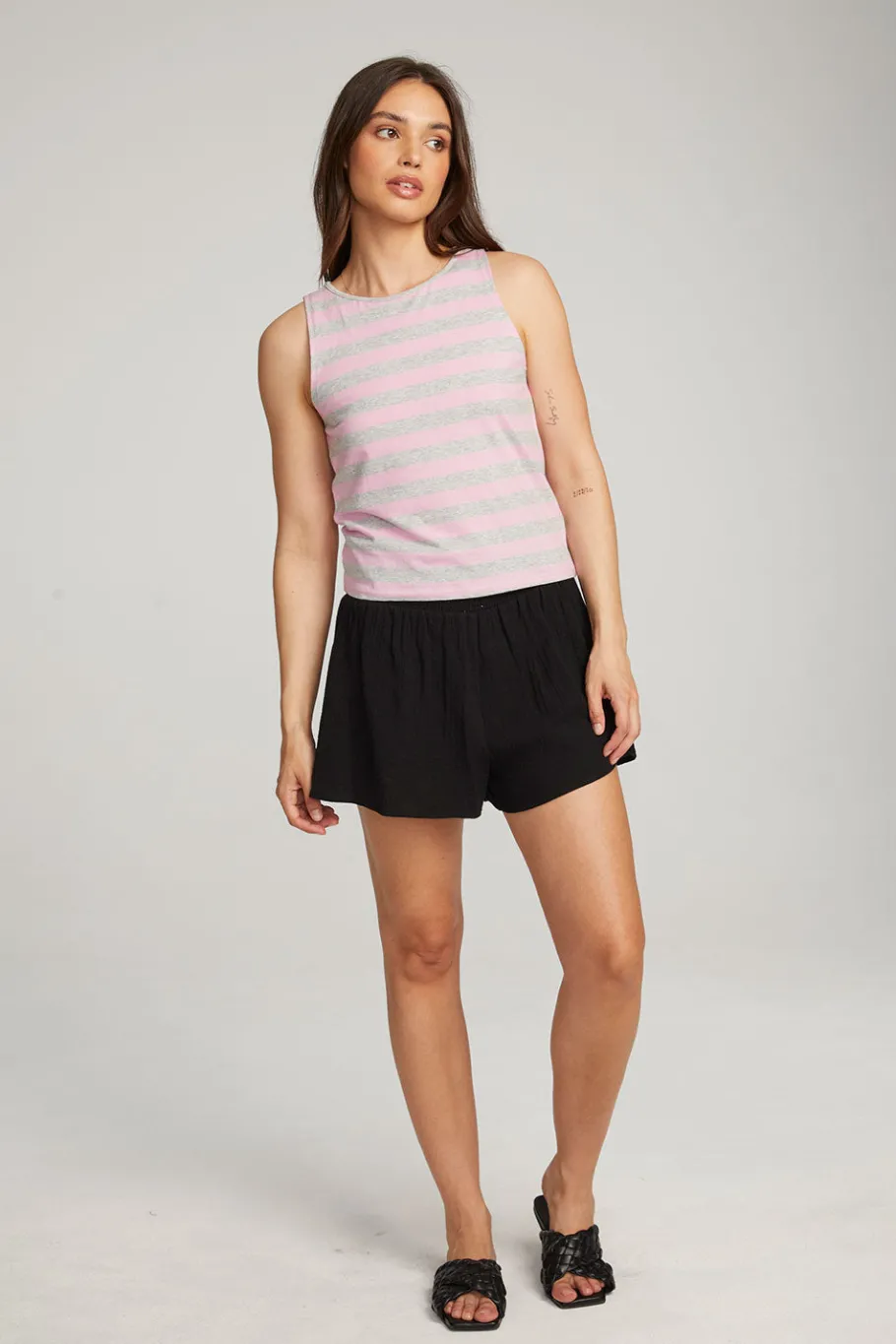 Cheap Chaser Brand Teague Pastel Lavender And Grey Marl Striped Tank