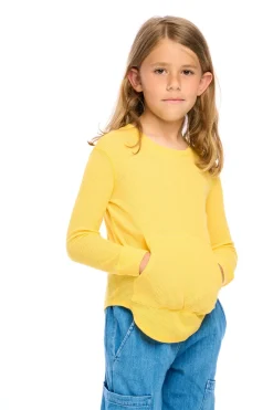 Best Chaser Brand Thermal Long Sleeve Crew Neck Shirttail Tee With Kanga Pocket