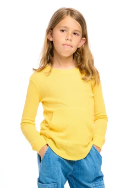 Best Chaser Brand Thermal Long Sleeve Crew Neck Shirttail Tee With Kanga Pocket