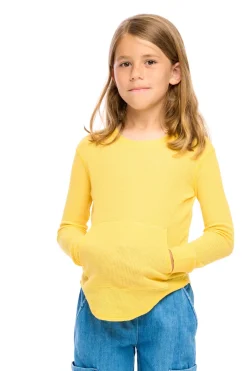 Best Chaser Brand Thermal Long Sleeve Crew Neck Shirttail Tee With Kanga Pocket