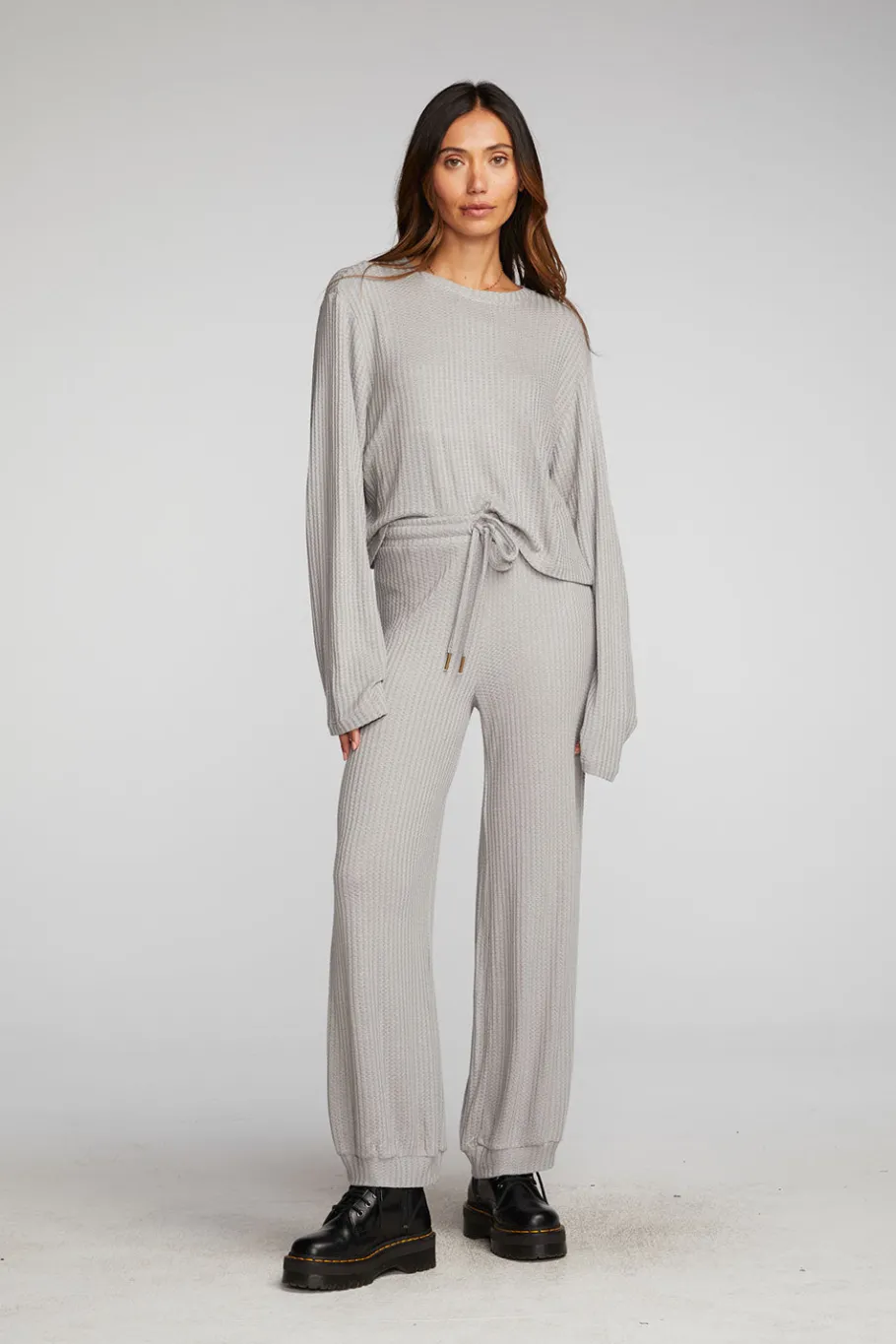 Sale Chaser Brand Thermal Waffle Cropped Long Sleeve Tee