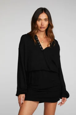 Outlet Chaser Brand Thermal Waffle Mini Dress With Shirring