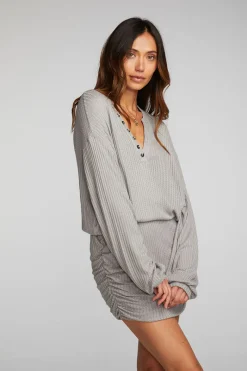 New Chaser Brand Thermal Waffle Mini Dress With Shirring