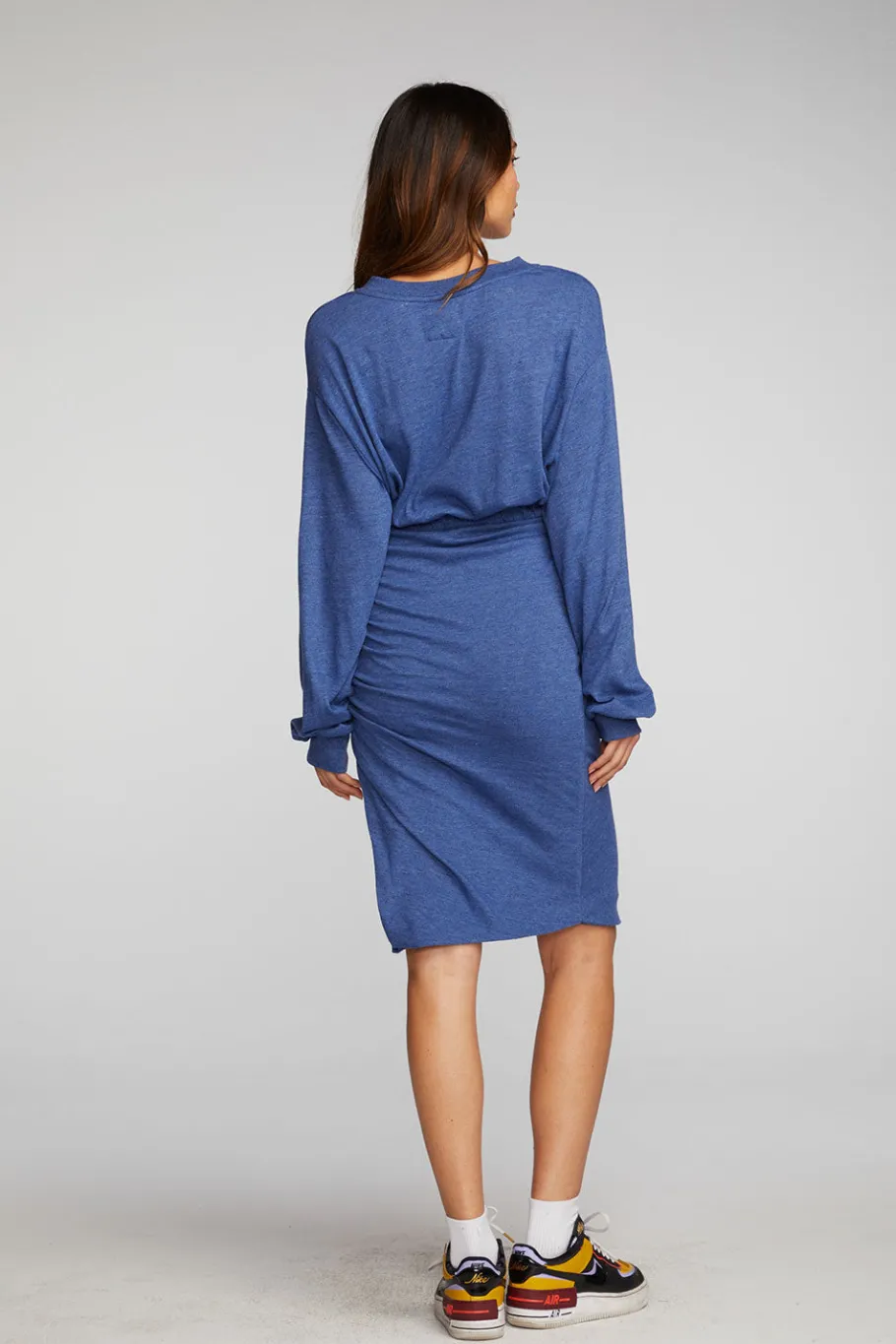 New Chaser Brand Triblend Midi Dress With Shirring At Waist And Side Slit