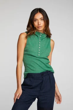 Fashion Chaser Brand Triblend Rib Knit Button Down Tank