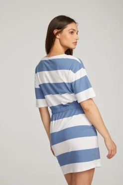 Hot Chaser Brand Villa Vintage Blue Stripe Mini Dress