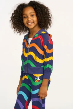 New Chaser Brand Wavy Flower Rainbow Zip-up Hoodie