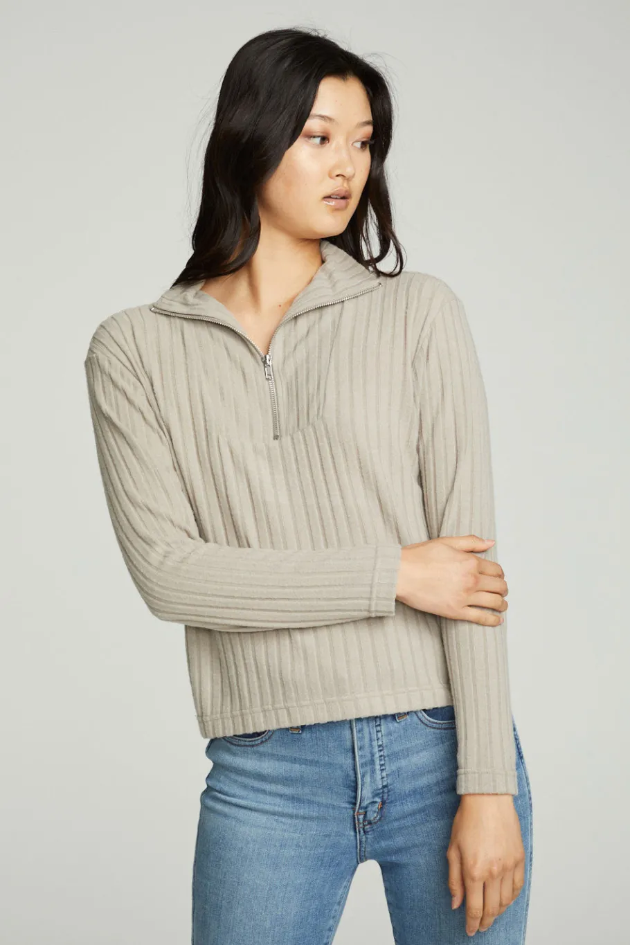 Best Sale Chaser Brand Zip Up Mock Neck Long Sleeve Pullover