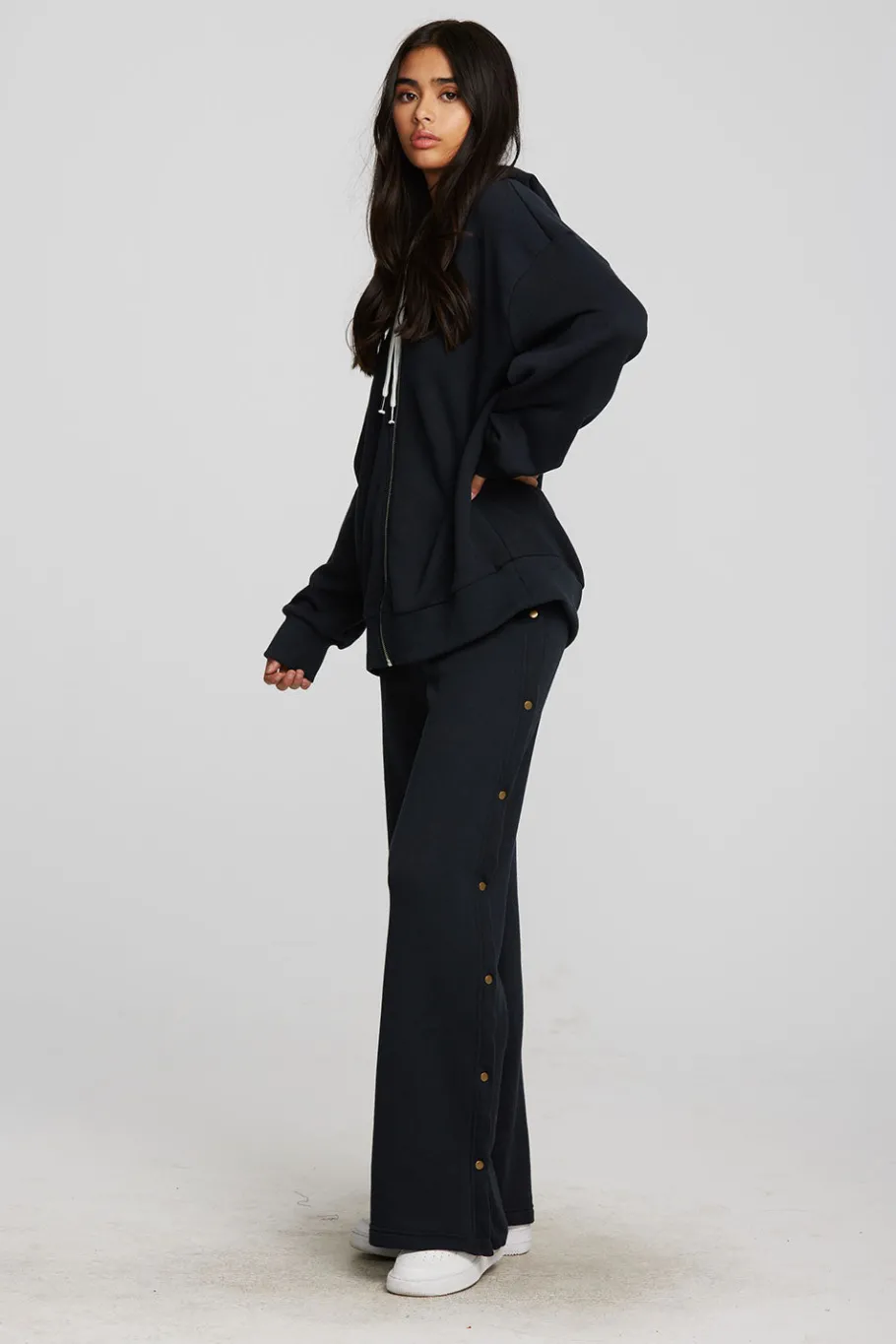 Discount Chaser Brand Zuma Cotton Terry Wide Leg Joggers With Button Side Seam